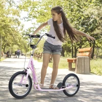 HOMCOM Trotinetă patinete Mari Roți pneumatice Ø 41 cm cu pegs Roz(m-6)
