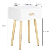 HOMCOM Lot de 2 tables de chevet, table de nuit moderne avec tiroir et pieds en bois massif, 40,5 x 30,5 x 60 cm, blanc(m-3)