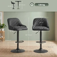 HOMCOM Bar Stools Adjustable Swivel Kitchen Chairs with Backrest Set of 2 for Kitchen Island Black(m-3)