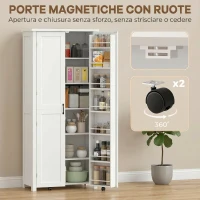 HOMCOM Mobile Cucina Alto con Ruote, 2 Ante, 14 Scomparti, 80x40x180 cm, Bianco(m-5)