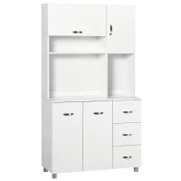 HOMCOM Armoire de cuisine multi-rangements 4 portes 3 tiroirs étagère + grand plateau 100L x 39,5l x 183,5H cm blanc(m-14)