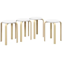 HOMCOM Set 4 Taburete Rotunde Stivuibile din Lemn Alb, Ø40x45 cm(m-1)