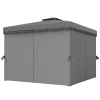 Outsunny avillon ca. 3x3m Wasserabweisend Stabil Winterfest Gartenpavillon mit Doppeldach Reißverschluss-Moskitonetze(m-11)