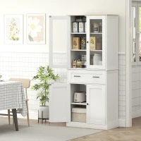 HOMCOM Küchenschrank, Buffet, Acrylfront, Schubladen, 76 x 40 x 182,5 cm, Cremeweiß(m-10)