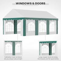Outsunny 6 x 4m Garden Gazebo with Sides - Galvanised Marquee Party Tent Featuring Six Windows and Double Doors, Ideal for Parties, Wedding, and Events(m-15)