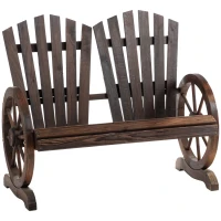 Outsunny Banc de Jardin 2 Places Adirondack Style Rustique Chic accoudoirs Roues Charette Bois Sapin traité carbonisation(m-12)