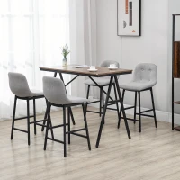 HOMCOM Bartisch mit Barhockern im Industrie-Design, Knopfheftung, 120 cm x 60 cm x 91 cm, Hellgrau(m-10)
