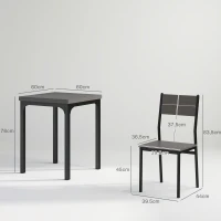 HOMCOM 3-teilige Essgruppe, Esstisch-Set, 1 Tisch, 2 Stühle, MDF+Metall, Grau(m-3)