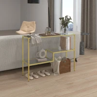 HOMCOM Consolle da Ingresso a 3 Ripiani in Acciaio e Vetro Temperato, 100x32x76 cm, Oro(m-8)
