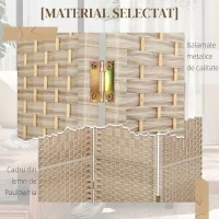 HOMCOM Paravan Interior cu 3 Panouri Pliabil, 135x180 cm, Separatoare Împletit din PP și Lemn de Pin, Stejar(m-6)