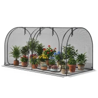 Outsunny 2,49 x 1,2 m Gartennetz, Pflanzenschutzzelt mit Tür, Winddichtes Schädlingsschutznetz mit Stahlrahmen, Schwarz(m-11)