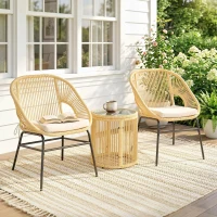 Outsunny Rattan Bistroset 3 teiliges Gartenmöbel-Set mit 2 Gartenstühlen, Glastisch, waschbaren Kissen, Ergonomisch(m-2)