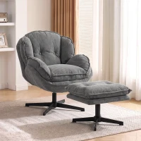 HOMCOM Armchair with Adjustable Footstool, 360° Swivel Chenille Cloud Accent Chair with Thick Cushion, Steel Base, Grey(m-2)