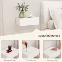 HOMCOM Set de 2 Noptiere Suspendate Moderne cu Sertar din Lemn, 40x30x15cm, Alb(m-6)