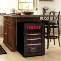 HOMCOM Frigider pentru vinuri de 53L cu rafturi ajustabile pentru 12 sticle și 25 de doze, 43x45x64 cm, negru(m-10)