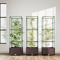 Outsunny Hochbeet mit Rankgitter 3er Set Pflanzkasten Blumenkasten mit Abflusslöchern(m-9)
