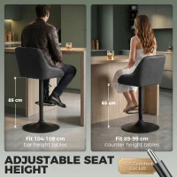 HOMCOM Bar Stools Adjustable Swivel Kitchen Chairs with Backrest Set of 2 for Kitchen Island Black(m-5)