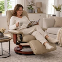 HOMCOM Relaxfauteuil, verstelbaar, ligfunctie, tot 120 kg, kunstleer, 78 x 87 x 100 cm, crème(m-8)