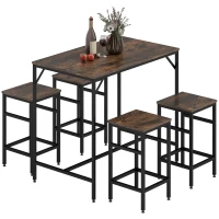HOMCOM Ensemble table de bar industriel + 4 tabourets repose-pieds en bois couleur chêne cadre en métal noir(m-11)