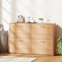 HOMCOM Sapateira Moderna com 4 Gavetas Abatíveis e Prateleiras Ajustáveis para 16-24 Pares de Sapatos 120x24x81 cm Madeira(m-10)