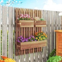 Outsunny Fioriera Verticale a Doghe con 3 Vasi Rimovibili, in Legno di Abete, 60x16x80 cm, Marrone Bruciato(m-10)
