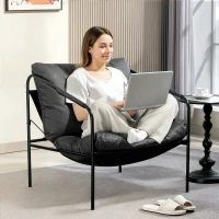 HOMCOM Fotoliu de Living din Piele PU și Cadru Metalic cu Perne Groase, 74,5x75x77 cm, Gri Cărbune(m-7)