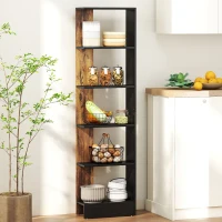 HOMCOM Bibliotecă Modernă Economisitoare de Spațiu cu 5 Rafturi din Lemn, 45x21x170 cm, Maro și Negru(m-8)