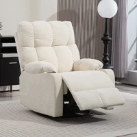 HOMCOM Poltrona Reclinabile 135° con Portabicchieri e Poggiapiedi, in Tessuto Effetto Lino, 88x96x108 cm, Beige(m-10)