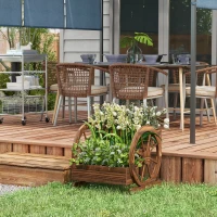 Outsunny Jardinera de Madera Macetero Exterior de 3 Niveles Diseño de Escalera Orificios de Drenaje 61x62x57 cm Carbonizado(m-2)
