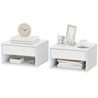 HOMCOM Set of Two Floating Bedside Tables - White(m-11)