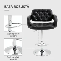 HOMCOM Scaun de Bar Înalt cu Spătar și Brațe, Rotativ, cu Înălțime Reglabilă și Suport pentru Picioare, Piele Ecologică Neagră(m-6)