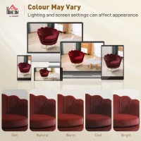 HOMCOM Fauteuil salon fauteuil en velours fauteuil coquillage avec pieds en métal doré pour chambre à coucher, rouge(m-9)