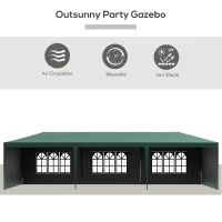 Outsunny 9 x 3 m Party Tent Gazebo Marquee Outdoor Patio Canopy Shelter with Windows and Side Panels Dark Green(m-4)