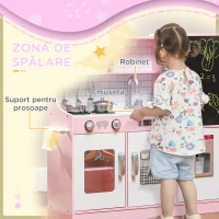AIYAPLAY Bucătărie de Jucărie din Lemn pentru Copii 3-8 Ani cu Aragaz, Cuptor cu Microunde, Chiuvetă și Accesorii, Roz(m-6)