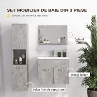 Kleankin Set Mobilier Baie – 3 Piese: Oglinda, Chiuveta, Dulap Depozitare(m-4)