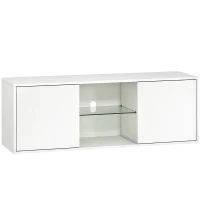 HOMCOM Mobilier TV pentru televizoare de până la 55", Suspendat sau pe Podea, Uși Soft Close, Gaura pentru Cabluri și Raft din Sticlă, Alb(m-1)