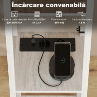 HOMCOM Lampă de podea cu rafturi, lumină reglabilă, întrerupător cu pedală și porturi USB, alb și stejar(m-7)