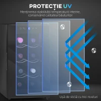 HOMCOM Cantineta Frigorifică pentru 8 Sticle de Vin, Capacitate 21L, Display Touch și Rafturi Reglabile, Negru(m-15)