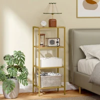 HOMCOM Raft cu 4 Niveluri Minimal din Metal și Sticlă Temperată, 40x30x96,5 cm, culoare Aurie(m-8)