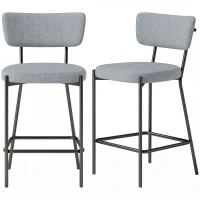 HOMCOM Set de 2 Scaune de Bar cu Spătar și Suport pentru Picioare din Metal și Material Textil, Gri Deschis(m-12)