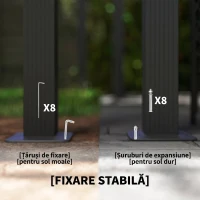 Outsunny Pergolă Gazebo 4x3 m cu 8 orificii de drenaj, din aluminiu, metal și poliester, gri închis(m-6)