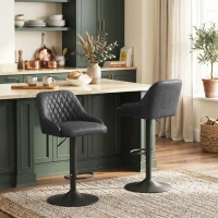 HOMCOM Bar Stools Adjustable Swivel Kitchen Chairs with Backrest Set of 2 for Kitchen Island Black(m-8)