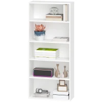 HOMCOM Bibliotecă Mobilă cu 5 Rafturi și 3 Polițe Flexibile, din Lemn, 60x24x133,5 cm, Alb(m-12)