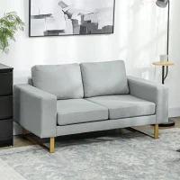 HOMCOM 2-Sitzer-Sofa, Couch mit Vollholzrahmen, Metallbeine, schlichtes Design, Hellgrau(m-10)