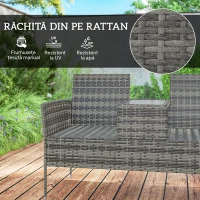 Outsunny Banchetă de Exterior cu 2 Locuri și Măsuță de Cafea, din Oțel și Ratan PE, 137x59x82 cm, Gri(m-5)