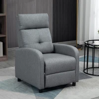 HOMCOM Fotoliu Reclinabil 155° max cu Tapițerie din Material Textil cu Aspect de In, Gri, și Suport pentru Picioare, 67x87x98 cm(m-10)