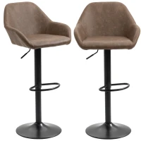 HOMCOM Bar Stools Set of 2, Height Adjustable Swivel Barstools, PU Leather Kitchen Stools with Backs, Armrests and Footrest for Home, Counter and Dining Room, Dark Brown(m-12)