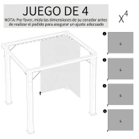 Outsunny 4 Paredes Laterales para Cenador 302x205 cm con 40 Ganchos y Anillos en C para Pérgola Gazebo Gris Claro(m-4)