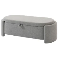 HOMCOM Puff de Armazenamento Banco Ovalado 129x48,5x44 cm Estofado em Tecido Teddy Capacidade 200 kg Cinzento Claro(m-11)