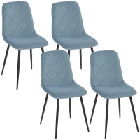 HOMCOM Set 4 Scaune pentru Bucătărie Tapițate, din Material Textil cu Aspect Catifea și Oțel, 45x54x87 cm, Albastru(m-1)